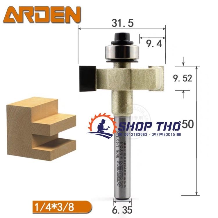  Mũi phay cuốc rãnh Arden 1606 có bi 1/4*3/8 