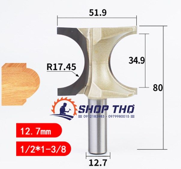  Mũi phay đánh cung tròn Tideway 1/2*1-3/8 