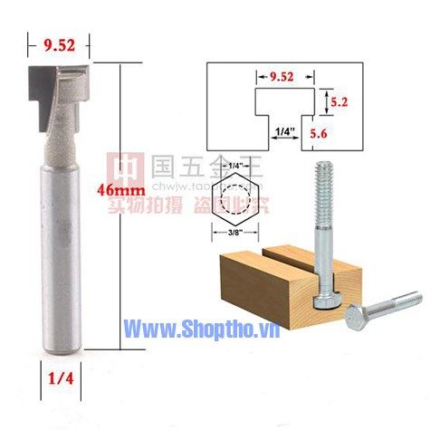  Mũi phay đánh rãnh bu lông chữ T - Colet 6.35mm 