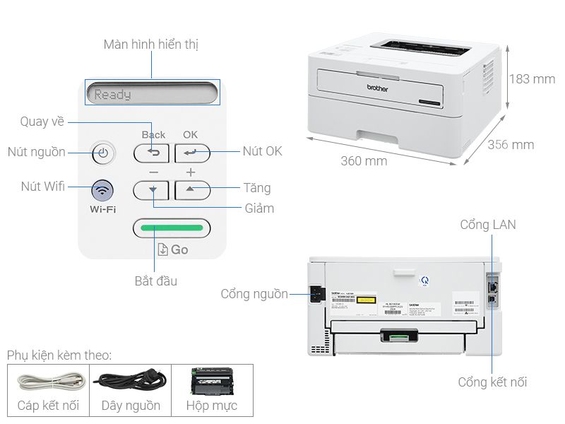Máy in laser trắng đen Brother HL-B2180DW Wifi
