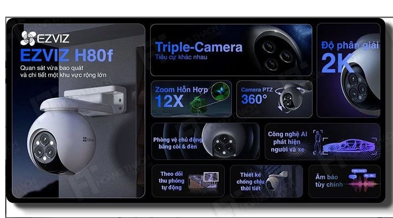 Camera wifi Ezviz H80f 4MP Multi 2K+ quay quét 3 ống kính