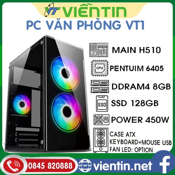 Máy tính để bàn PC Văn Phòng VT1 (Main H510, CPU G6405, DDR4 8GB, SSD128GB, PSU 450W, CASE, KEY+MOUSE)