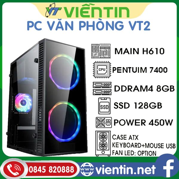 Máy tính để bàn PC Văn Phòng VT2 (Main H610, CPU G7400, DDR4 8GB, SSD128GB, PSU 450W, CASE, KEY+MOUSE)