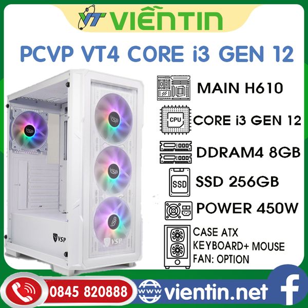Máy tính để bàn PC Văn Phòng VT4 (Main 610, CPU Core i3 12100, DDR4 8GB, SSD256GB, PSU 450W, CASE, KEY+MOUSE)