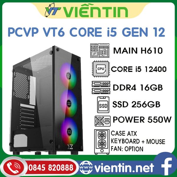 Máy tính để bàn PC Văn Phòng VT6 (Main H610, CPU Core i5 12400, DDR4 16GB, SSD512GB, PSU 550W, CASE, KEY+MOUSE)