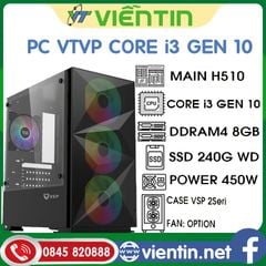 Máy tính để bàn PC Văn Phòng VT3 (Main H510, CPU Core i3 10105, DDR4 8GB, SSD240GB, PSU 450W, CASE, KEY+MOUSE)