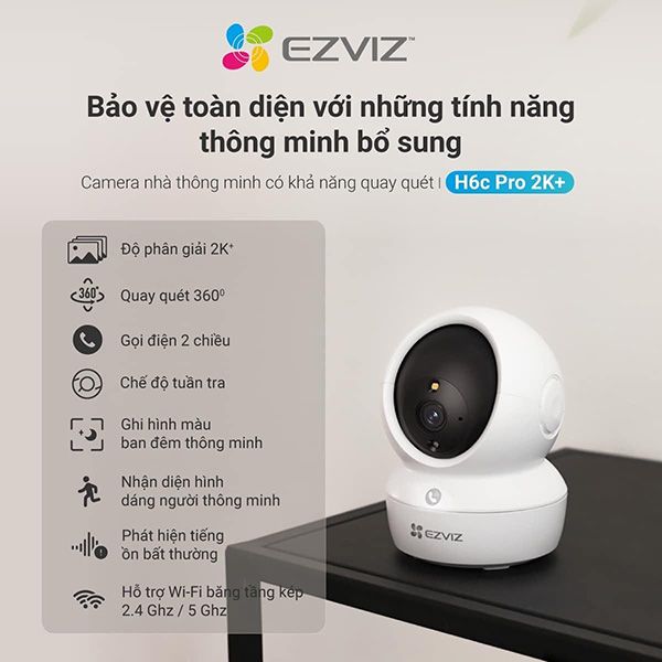 Camera Wifi Ezviz CS-H6C Pro 2MP 1080P (Gọi điện qua app, quay quét, đêm full màu)
