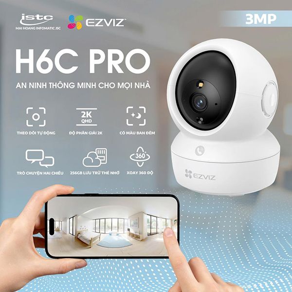 Camera Wifi Ezviz CS-H6C Pro 3MP 2K (Gọi điện qua app, quay quét, đêm full màu)
