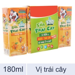 Sữa Kun Trái cây cam 180ml Vỉ 4 hộp