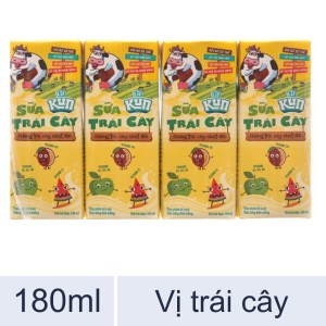  Sữa Kun trái cây nhiệt đới 180ml Vỉ 4 hộp 