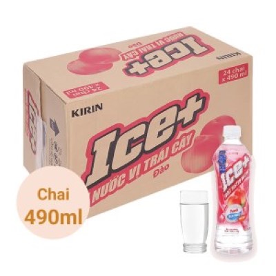 Thùng 24 chai nước trái cây Ice+ vị đào 490ml