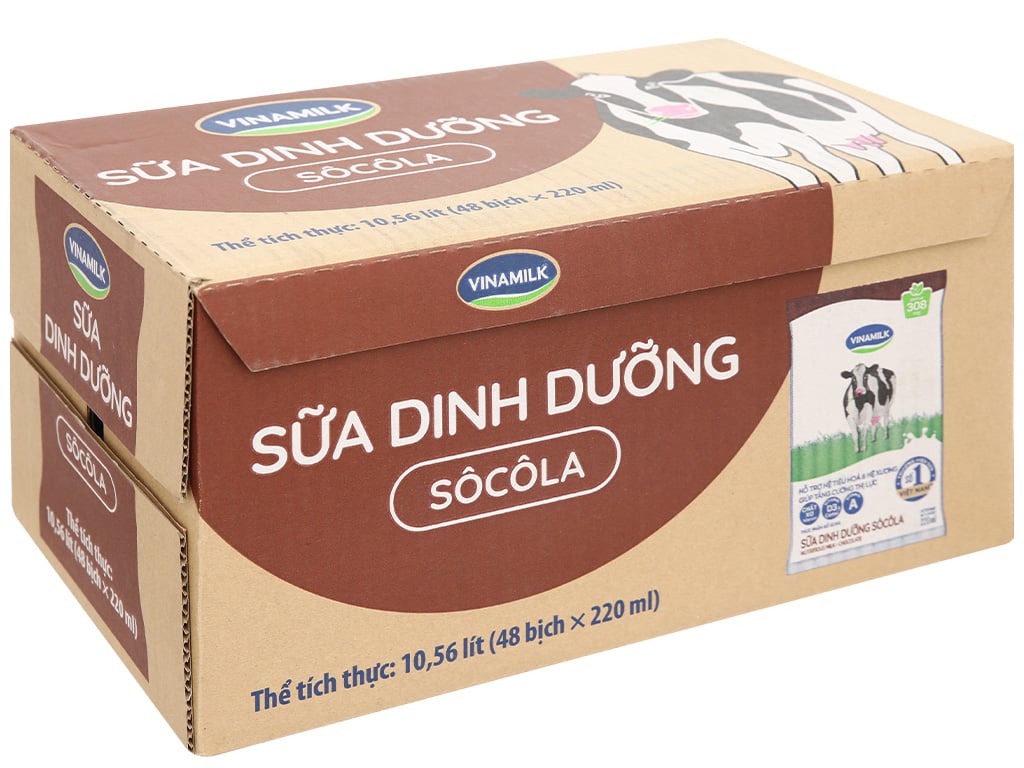 Thùng 48 bịch sữa dinh dưỡng socola Vinamilk A&D3 220ml