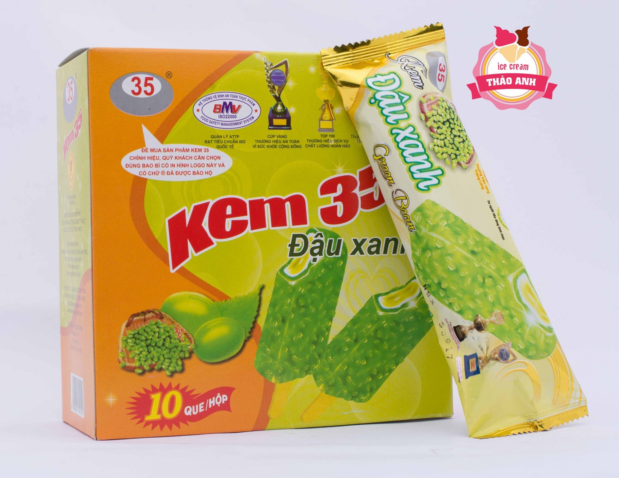 Kem 35 tràng tiền đậu xanh hộp 10 que