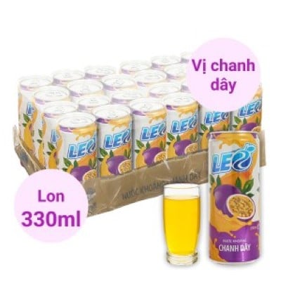 Thùng 24 lon nước khoáng có ga Leo vị chanh dây 330ml
