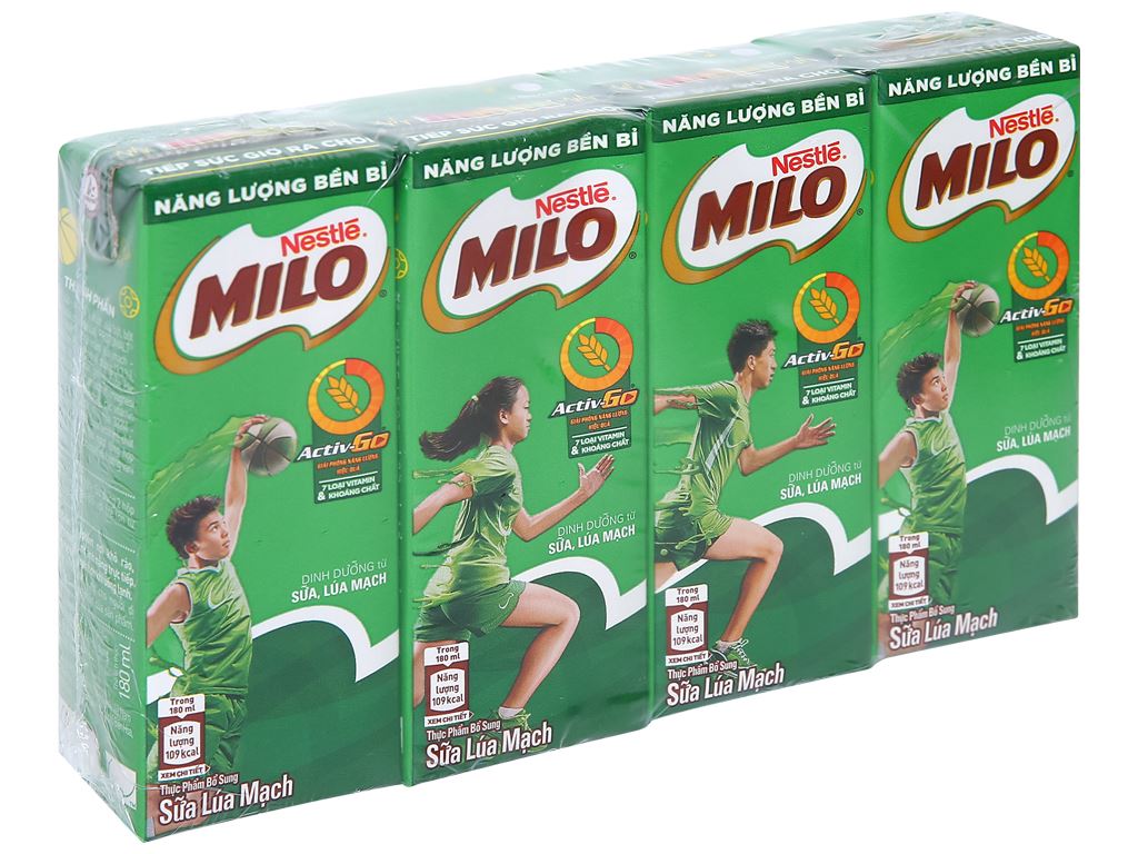 Lốc 4 hộp thức uống lúa mạch Milo Active Go 180m