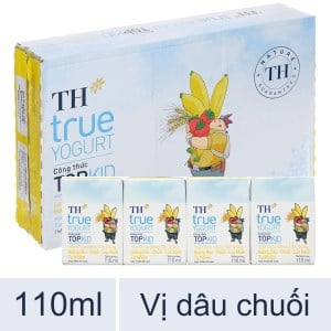 Thùng 48 hộp sữa chua uống hương dâu chuối và lúa mạch TH True Yogurt Top Kid 110ml