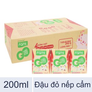 Thùng 36 hộp sữa đậu nành Fami Go đậu đỏ nếp cẩm 200ml