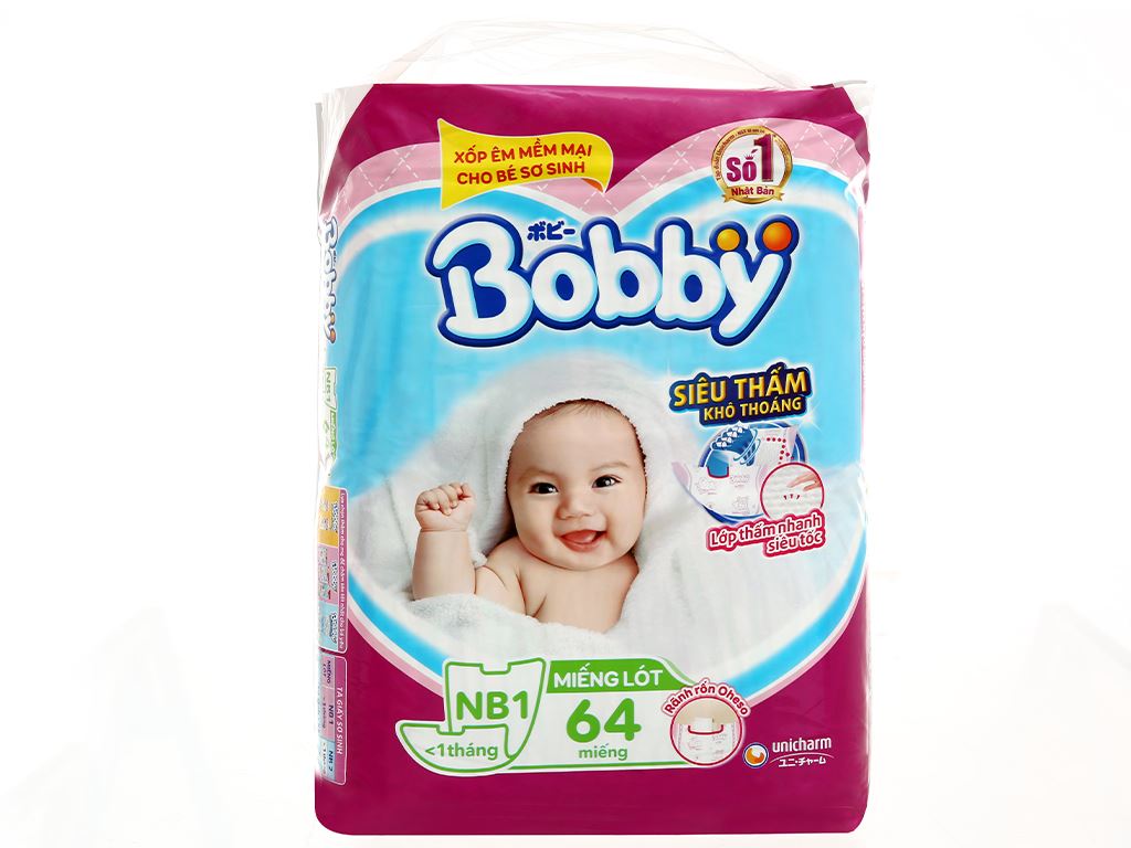 Bỉm tã dán Bobby NB1 64 miếng
