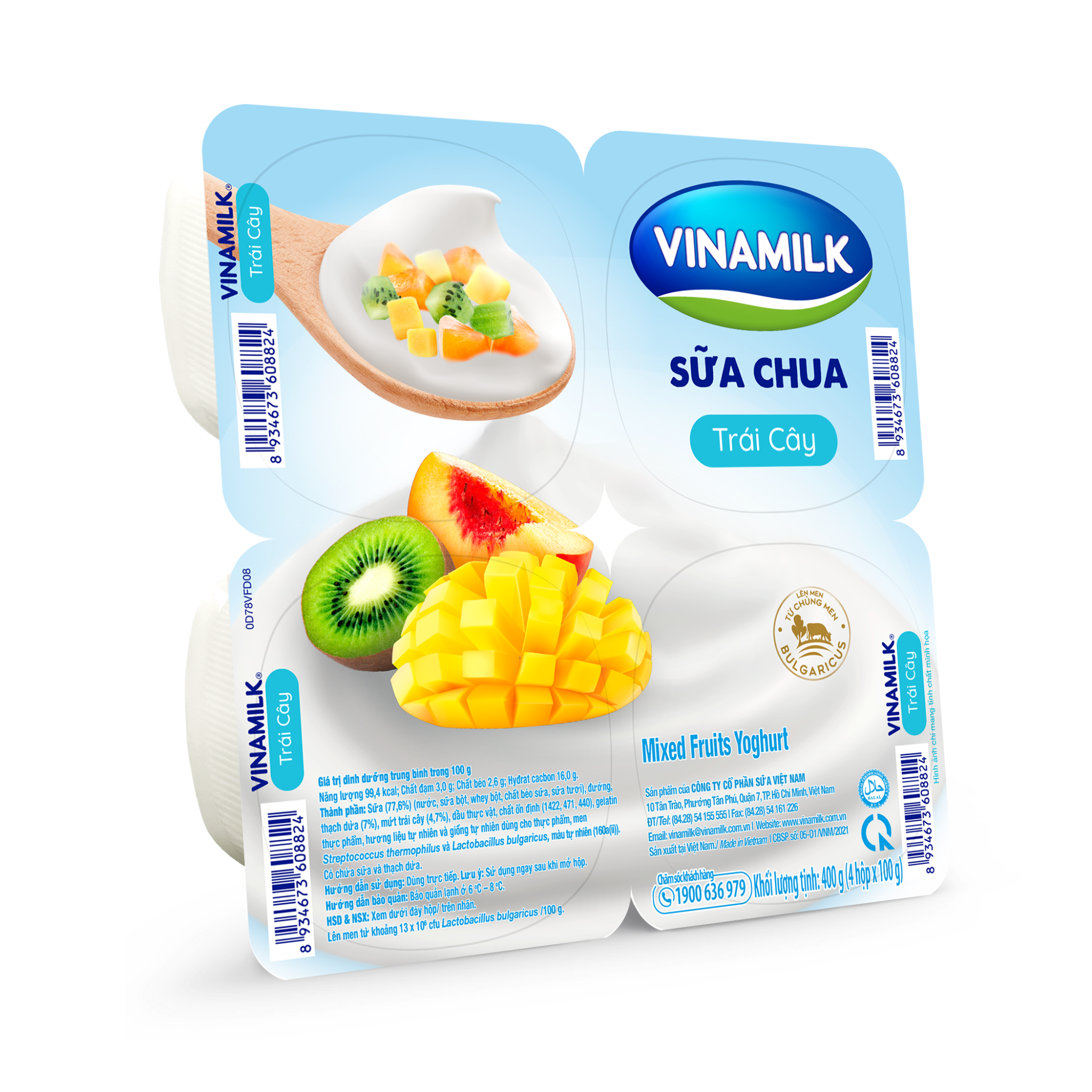 Sữa chua ăn Vinamilk trái cây - Vỉ 4 hộp x 100g