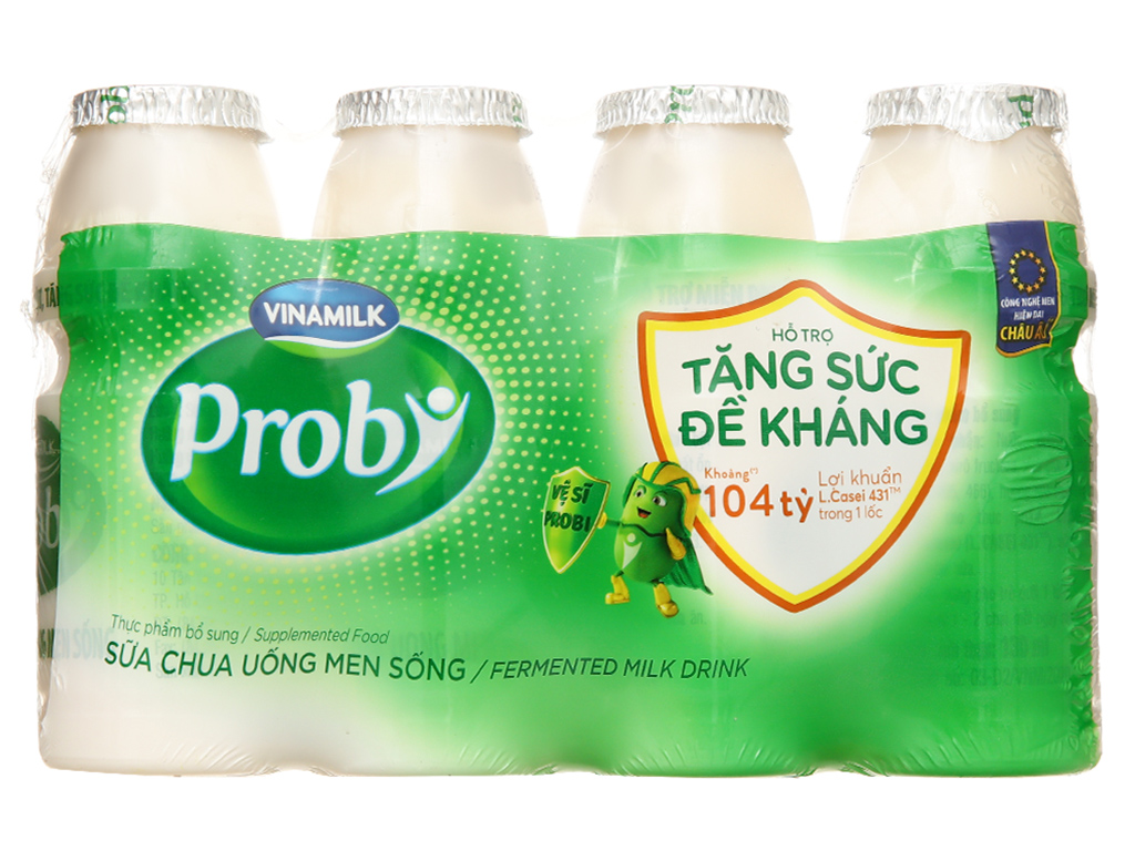 Lốc 4 chai sữa chua uống men sống có đường Vinamilk Probi 130ml