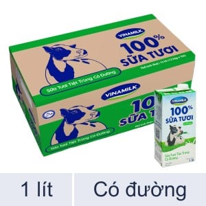 Thùng 12 hộp sữa tươi có đường Vinamilk 1 lí