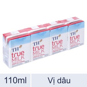 Lốc 4 hộp sữa tươi tiệt trùng hương dâu TH true MILK 110ml