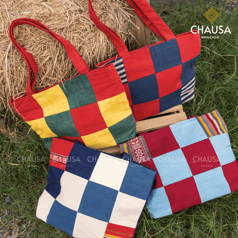  Túi Xách ToTe Thổ Cẩm thủ công dân tộc Thái - CHAUSA Brocade Túi Xách Ô Vuông nữ thổ cẩm thủ công, chất liệu vải lanh 