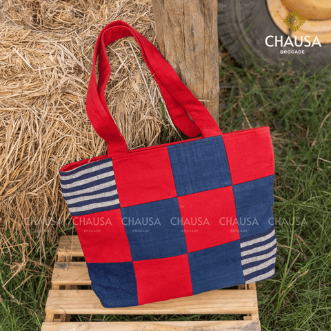  Túi Xách ToTe Thổ Cẩm thủ công dân tộc Thái - CHAUSA Brocade Túi Xách Ô Vuông nữ thổ cẩm thủ công, chất liệu vải lanh 