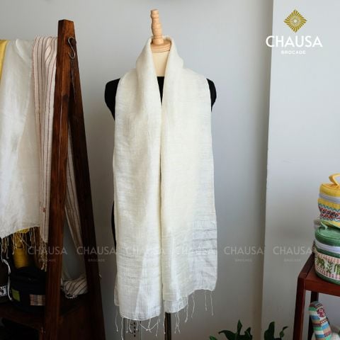  Khăn Choàng Lụa 100% Tơ Tằm tone Trắng Nhám handmade - From CHAUSA Brocade Thổ Cẩm dân tộc Thái, Tây Bắc 