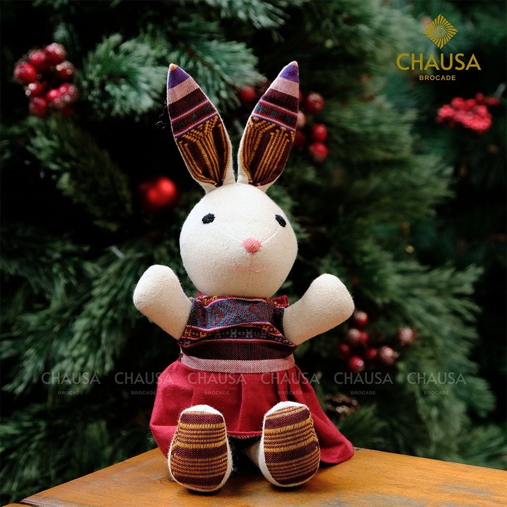 Thú Nhồi Bông Thổ Cẩm Handmade CHAUSA Brocade - THỎ NGỒI thổ cẩm thủ công, đồ chơi thú nhồi bông quà noel, giáng sinh