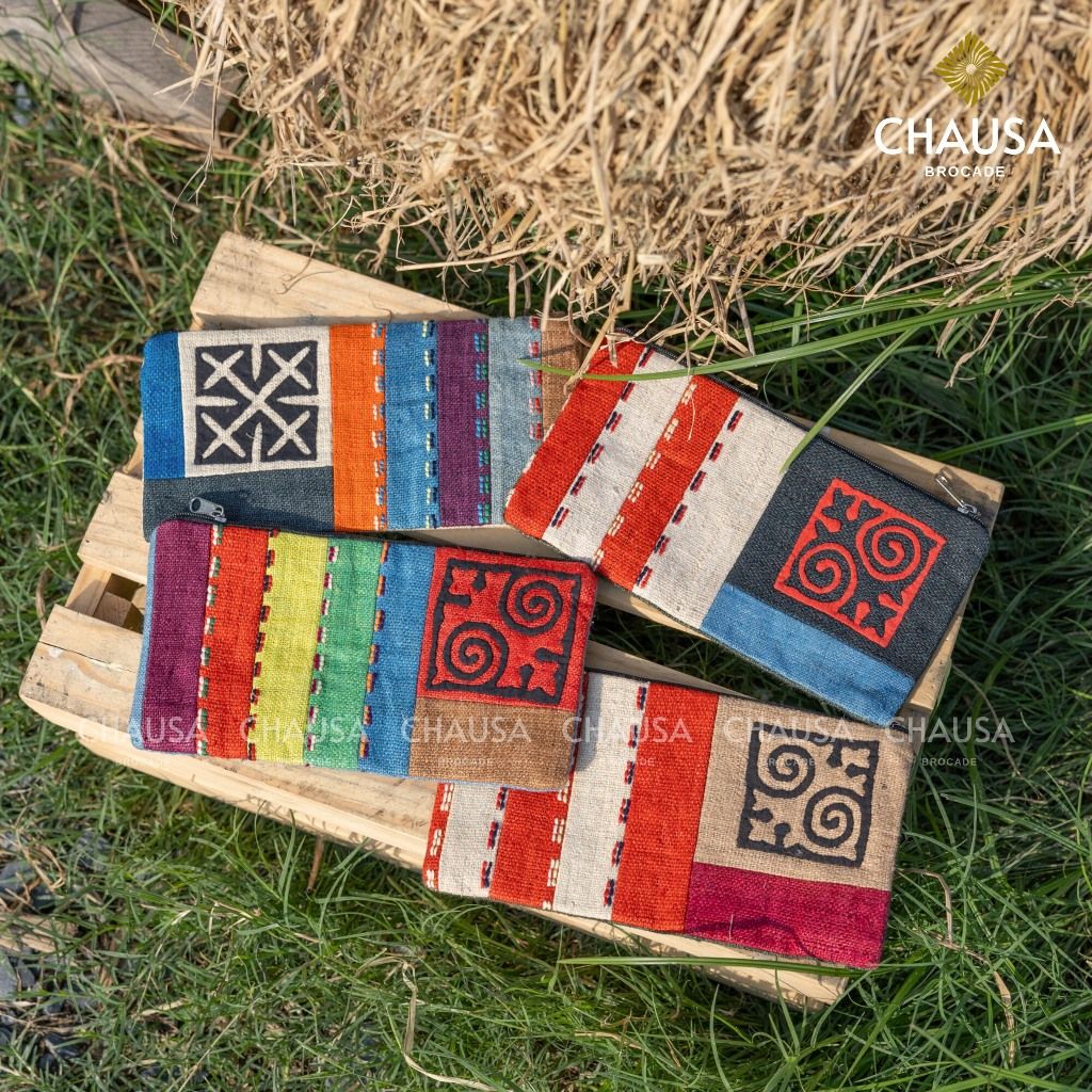 Ví Dài Snail thổ cẩm hàng thủ công dân tộc Hmong - CHAUSA Brocade ví cầm tay thổ cẩm thủ công, vải lanh,dệt tay tự nhiên