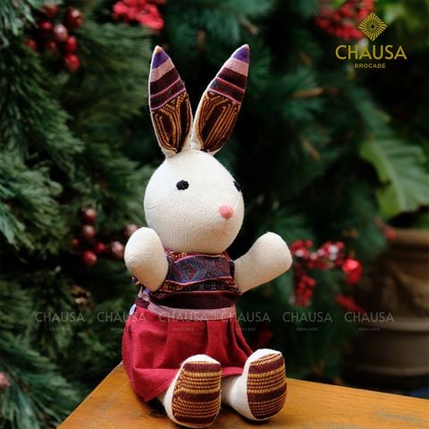  Thú Nhồi Bông Thổ Cẩm Handmade CHAUSA Brocade - THỎ NGỒI thổ cẩm thủ công, đồ chơi thú nhồi bông quà noel, giáng sinh 