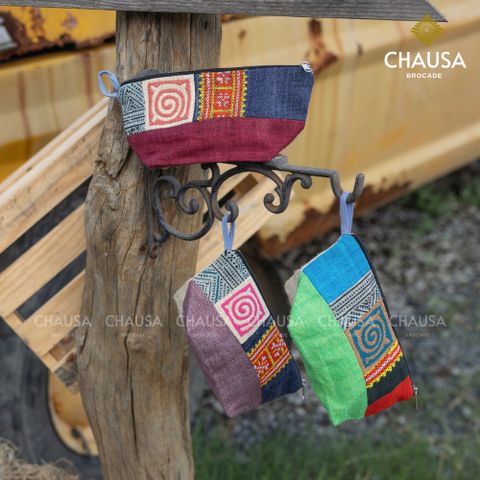  Ví Thuyền thổ cẩm hàng thủ công dân tộc Hmong - CHAUSA Brocade ví cầm tay thổ cẩm thủ công, vải lanh,dệt tay tự nhiên 
