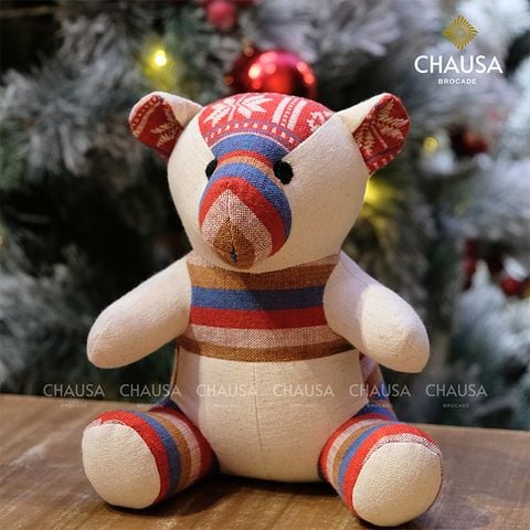  Thú Nhồi Bông Thổ Cẩm Handmade CHAUSA Brocade - GẤU NGỒI thổ cẩm thủ công,đồ chơi thú nhồi bông quà tết, đồ chơi cho bé 