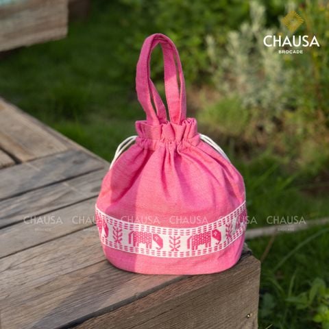  Túi Hộp Rút Miệng cầm tay thổ cẩm dân tộc Thái - CHAUSA Brocade phân phối độc quyền - túi rút miệng thổ cẩm thủ công 