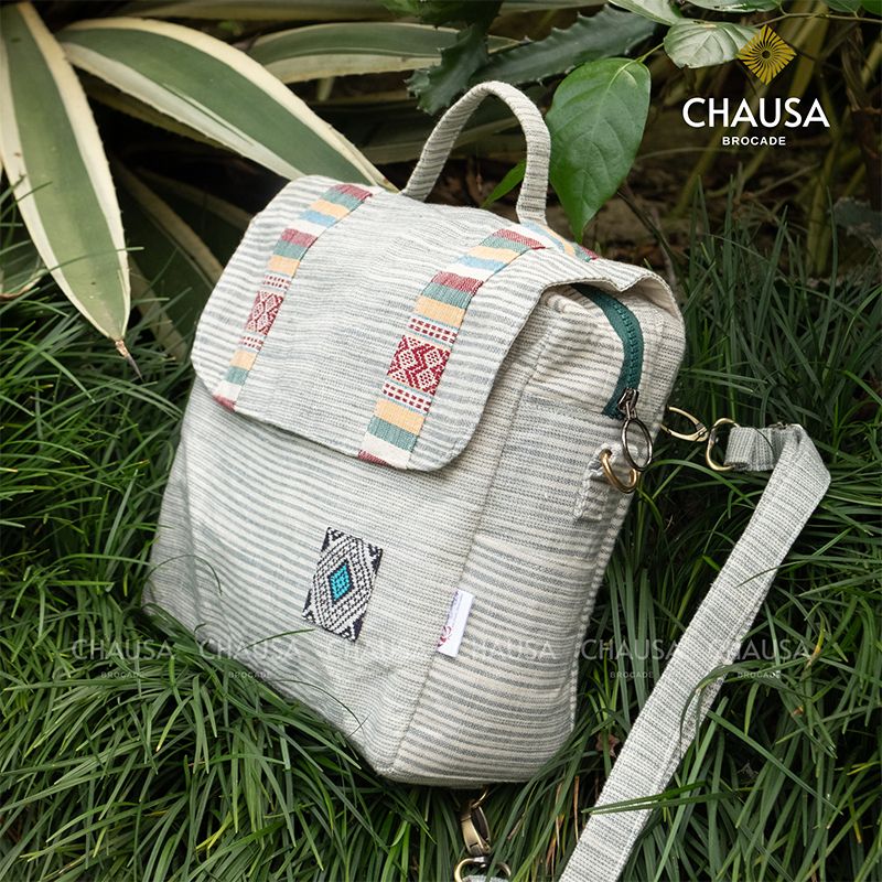 Ba Lô Thổ Cẩm thủ công dân tộc Thái CHAUSA Brocade - Balo đựng laptop nữ thổ cẩm thủ công, chất liệu vải lanh, an toàn