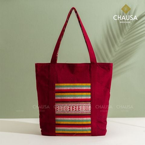  Túi Xách Thổ Cẩm thủ công CHAUSA Brocade - Túi Xách Đỏ, túi tote nữ thổ cẩm thủ công dân tộc Thái, chất liệu vải lanh 