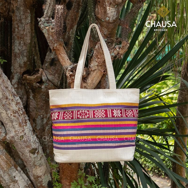 Túi Tote Đeo Vai Thổ Cẩm Dân Tộc Thái thủ công - CHAUSA Brocade - Túi Tote TX04 nữ thổ cẩm, chất liệu vải lanh tự nhiên