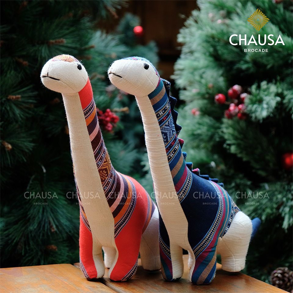 Thú Nhồi Bông Thổ Cẩm Handmade CHAUSA Brocade - KHỦNG LONG thổ cẩm thủ công, đồ chơi thú nhồi bông quà noel, giáng sinh
