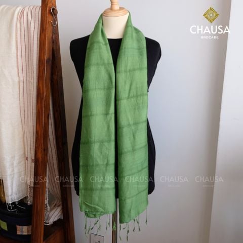  Khăn Choàng Lụa 70% Tơ Tằm tone Xanh Lá handmade - From CHAUSA Brocade Thổ Cẩm dân tộc Thái, Tây Bắc 