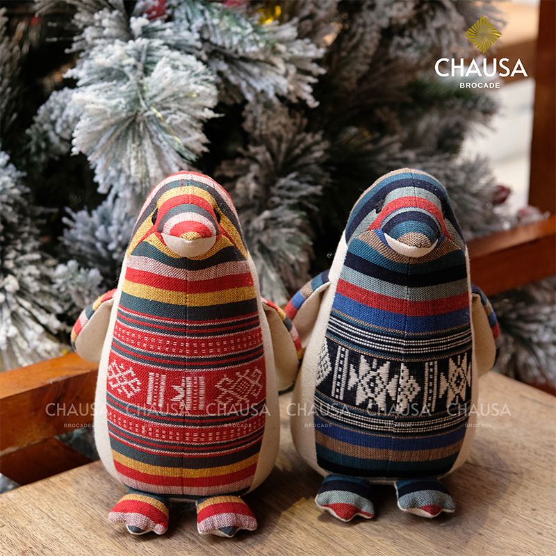 Thú Nhồi Bông Thổ Cẩm Thủ Công CHAUSA Brocade - Chim Cánh Cụt thổ cẩm thủ công, đồ chơi thú nhồi bông, vải lanh an toàn