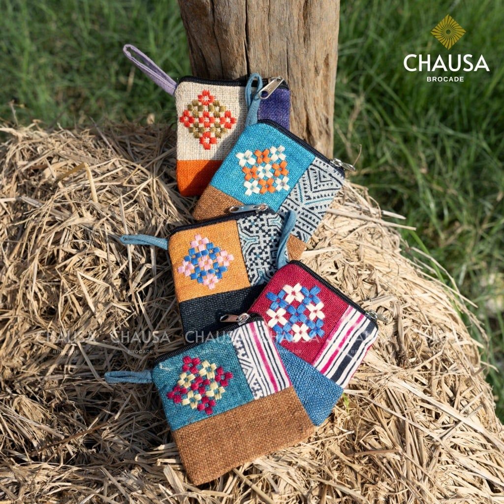 Ví Mini đựng tai nghe, airpod thổ cẩm hàng thủ công dân tộc Thái - CHAUSA Brocade ví cầm tay thổ cẩm thủ công, vải lanh