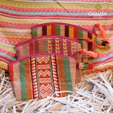 Ví Nhỏ 1 Ngăn Thổ Cẩm Handmade dân tộc Thái - CHAUSA Brocade ví cầm tay thổ cẩm thủ công, vải lanh thiên nhiên an toàn 