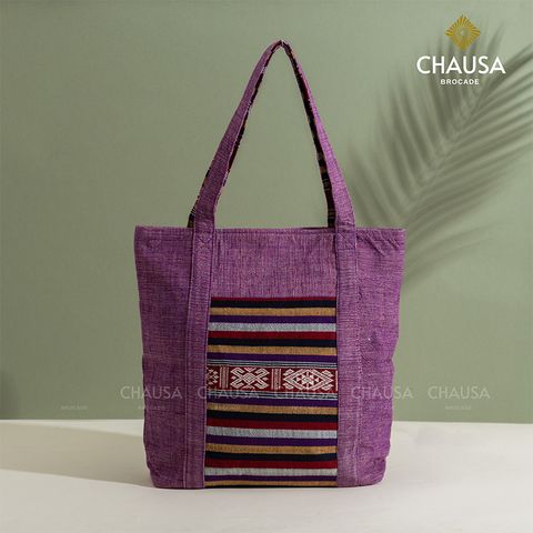  Túi Xách Thổ Cẩm thủ công CHAUSA Brocade - Túi Xách Tím, túi tote nữ thổ cẩm thủ công dân tộc Thái, chất liệu vải lanh 
