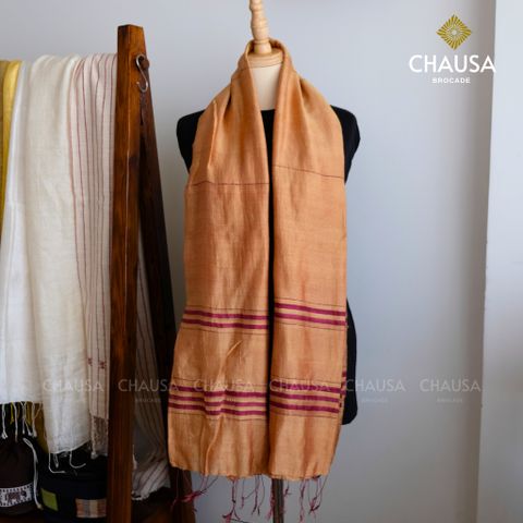  Khăn Choàng Lụa 70% Tơ Tằm tone Nâu handmade - From CHAUSA Brocade Thổ Cẩm dân tộc Thái, Tây Bắc 