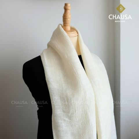  Khăn Choàng Lụa 100% Tơ Tằm tone Trắng Nhám handmade - From CHAUSA Brocade Thổ Cẩm dân tộc Thái, Tây Bắc 