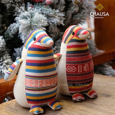  Thú Nhồi Bông Thổ Cẩm Thủ Công CHAUSA Brocade - Chim Cánh Cụt thổ cẩm thủ công, đồ chơi thú nhồi bông, vải lanh an toàn 