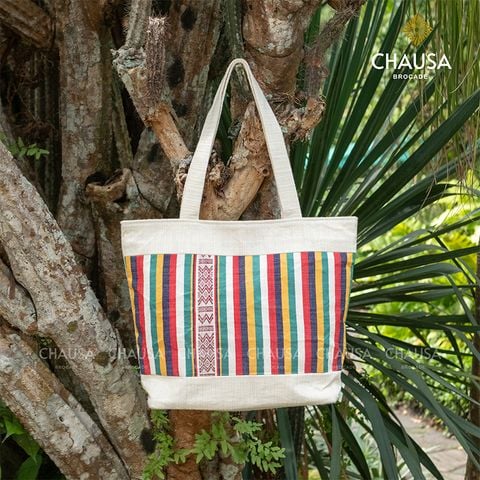  Túi Tote Đeo Vai Thổ Cẩm Dân Tộc Thái thủ công - CHAUSA Brocade - Túi Tote nữ thổ cẩm, chất liệu vải lanh tự nhiên 