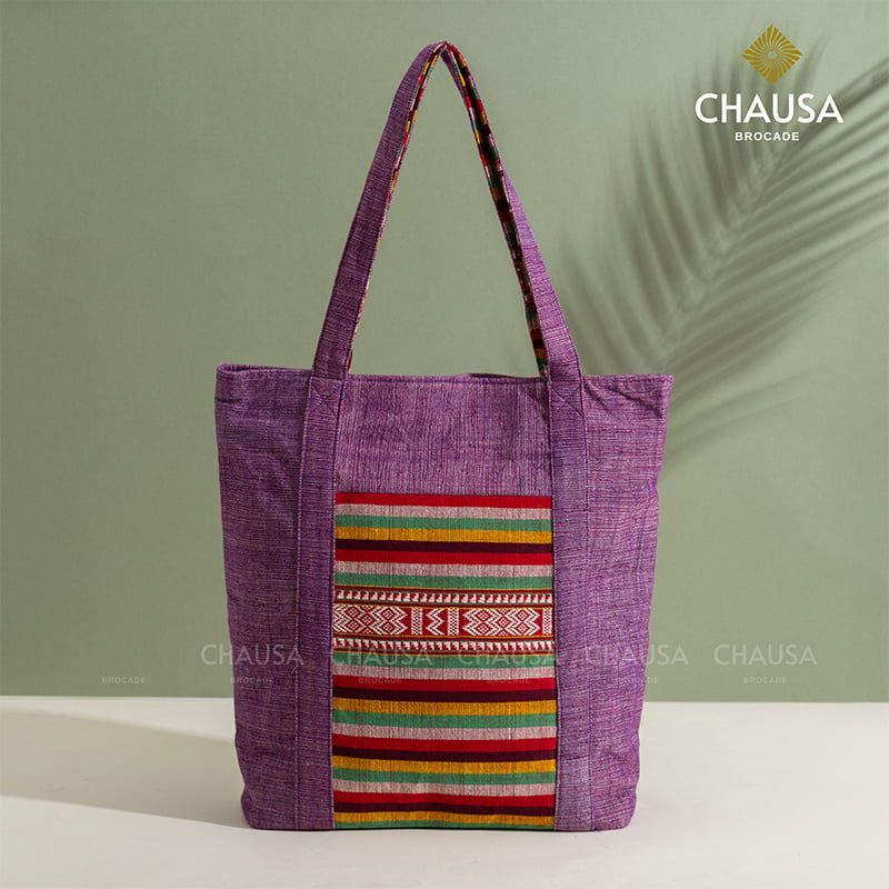Túi Xách Thổ Cẩm thủ công CHAUSA Brocade - Túi Xách Tím, túi tote nữ thổ cẩm thủ công dân tộc Thái, chất liệu vải lanh