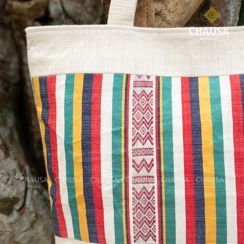  Túi Tote Đeo Vai Thổ Cẩm Dân Tộc Thái thủ công - CHAUSA Brocade - Túi Tote nữ thổ cẩm, chất liệu vải lanh tự nhiên 